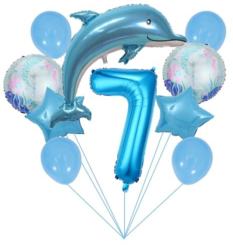 Ozean Tiere Geburtstagsfeier Dekoration Unterwasserwelt Kinder-Geburtstag Mädchen Junge Folienballon Blue Dolphin 7 Jahre Delfin Geburtstag Deko Große Delfin Folienballon Geburtstags Deko Jungen
