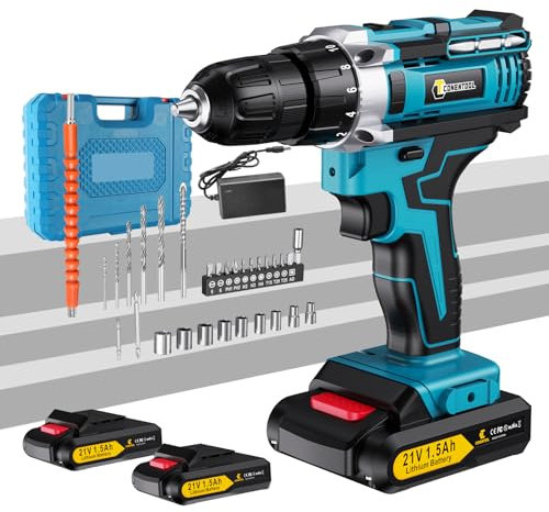 CONENTOOL 21V Akkuschrauber Set, Akku bohrschrauber mit 2x 1500mAh Akkus, 45 N.m Max akkubohrer, 2-Gang, Drehmoment auf 18+1 Stufen, bohrschrauber mit 32PCS Zubehöre