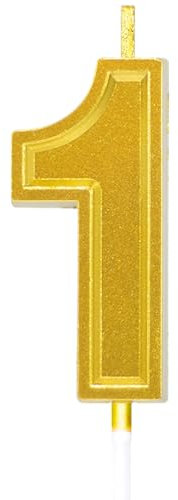 TOYVENTURES Number Birthday Candle 3D Designed Cake Topper Decorations for Happy Birthday Candles Wedding Anniversary (Gold, 1)