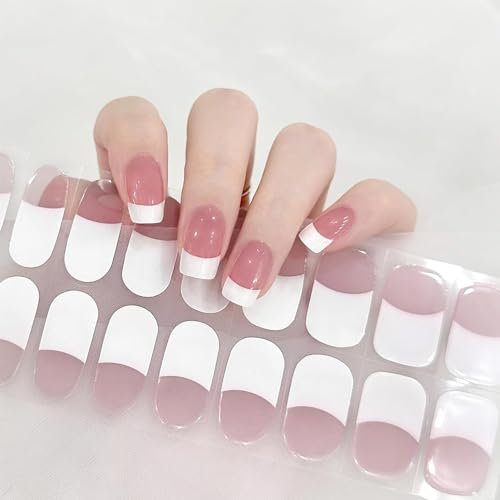 22PCS Gel Nagellack Aufkleber - Full Wraps Nagelaufkleber UV/LED-Lampe Erforderlich Cured Gel Nail Strips (Weiß Französisch)