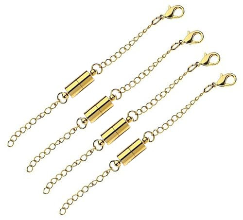 Mizeer Magnetic Necklace Extenders, Adjustable Chain Extenders for Necklaces, Magnetic Necklace Clasps and Closures with Extender Chains (4pcs Gold)