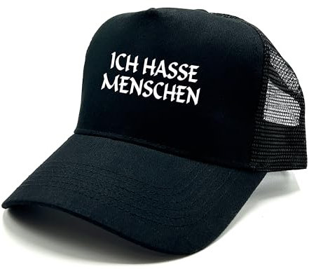 Herzbotschaft Trucker Cap in Mesh Optik mit Spruch | Ich Hasse Menschen | Farbwahl | Unisex Baseball Mütze | hochwertiger Druck | OneSize durch verstellbaren Klipp-Verschluss