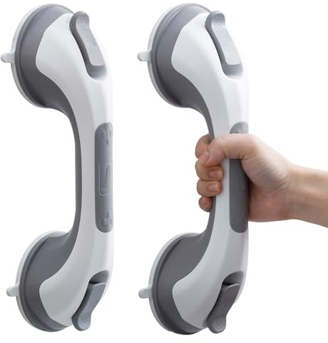 TAILI Shower Grab Bar, 2 Pack 12 Inch Suction Grab Bars for Bathtubs and Showers for Elderly, Shower Handle for Seniors Bathroom Safety Grip, No Drilling Removable,Grey
