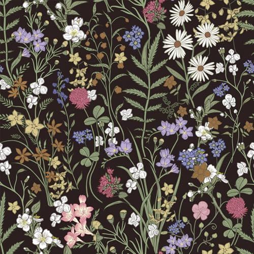 Abyssaly Selbstklebende Tapete Blumen, Klebefolie Möbel Blätter Schwarz, Möbelfolie Selbstklebende Folie Muster Wasserdicht Dekofolie für Möbel Wände Küche 44cmX1000cm