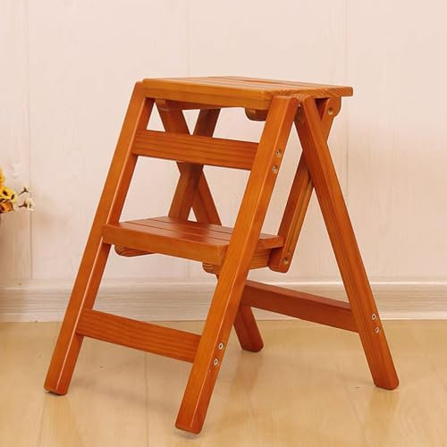 Drsyffsup 2-Stufen-Leiter, zusammenklappbarer Tritthocker mit breitem Anti-Rutsch-Pedal, tragbarer Holz-Tritthocker, stabile Aufstiegsleiter für Haushalt und Büro, Schrank-Tritthocker-Leiter
