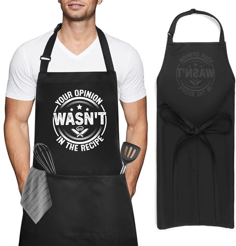 Iridsmole Funny Cooking Aprons for Men, Adjustable BBQ Grill Apron with Pockets, YOU OPINION WASN'T IN THE RECIPE Apron, Christmas Gifts for Men Husband Father's Day Birthday Gift