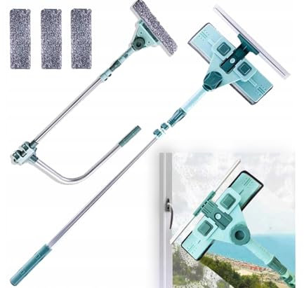 Hooha Teleskop Waschbürste Fensterputzer, 2-In-1 Fensterreiniger Mit U-Bügel Stange, Abzieher Und Mikrofaserbezug, Ausziehbare Teleskopstange Von 69-145 cm Für Fenster Und Glas