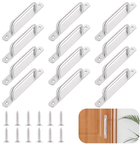 APACALI 12 Pack Modern Silver Stainless Steel Sliding Door Handles 160mm, Pull Door Handles with Screws for Kitchen Cupboard Cabinet