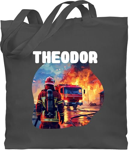 Baumwolltasche - Feuerwehrmann mit Name | Personalisierte Feuerwehr Geschenke - Unisize - Dunkelgrau - personalisierter beutel kinder feuerwehrauto stoffbeutel kita tasche jungen jugendfeuerwehr