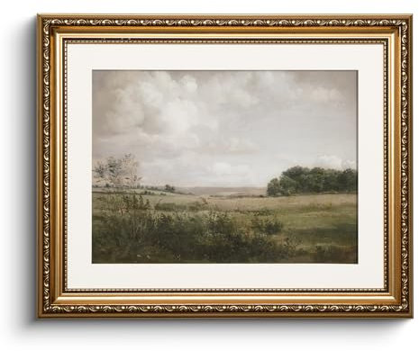 HUARCEY Leinwand Bilder mit Gold Rahmen, Vintage Wandbilder, Klassisch Wand Deko Wohnzimmer Schlafzimmer Badezimmer Küche, Bauernhaus Zimmer Deko, Landschaft Painting, 33x40cm, klein
