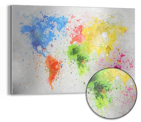 DEQORI Metall Magnettafel | 90x60 cm cm groß | Motiv Welt in Farben | Whiteboard für alle Magnete | Magnetboard Wand-Tafel für Küche & Büro | Design Magnetwand Pinnwand magnetisch