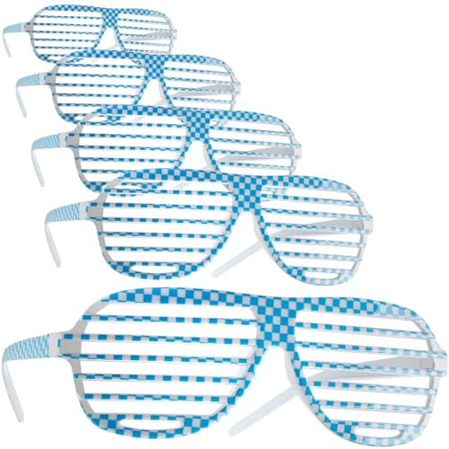 dressforfun retro Brille, Party Sonnenbrille, zweifarbig, für 90er Jahre Party, Oktoberfest, Ballermann Mottopartys, Fotobox Accessoires, Festival Gadget - Gitterbrille blau/weiß, 5er Set
