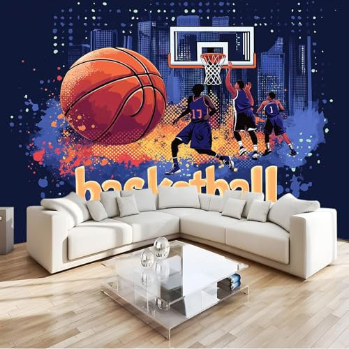 Photo Wallpaper 3D Basketball Art Graffiti Dark Blue Wall Mural Non-Woven Poster Photo Wallpaper 200x140 cm Kids Fashion Home Decoration Wall Covering Papel Mural