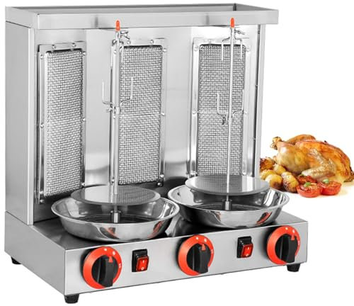 HNBYLMM Máquina Comercial para shawarma, máquina para Doner Kebab, asador Vertical para Horno, máquina para Asar gyro, asador Vertical a Gas con 2 quemadores para Cocina y Restaurante,L