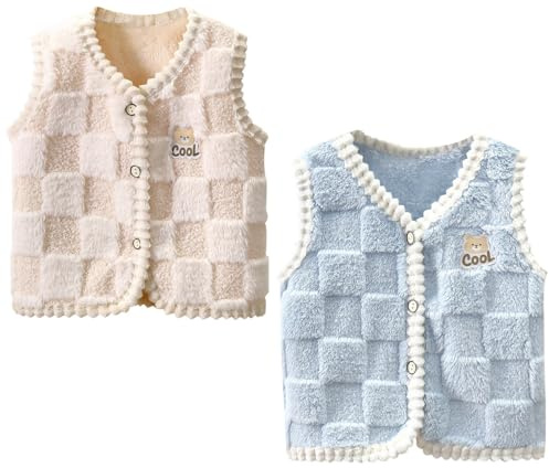 AOOPOO 2 Pezzi Gilet per Bebè Bambini Ragazzi Gilet in Velluto per Primavera Autunno Inverno Giacca Senza Maniche Bambine Ragazze Caldo in Pile Cappotto Bimbo Neonato Giubbotto 0 Mesi - 6 Anni
