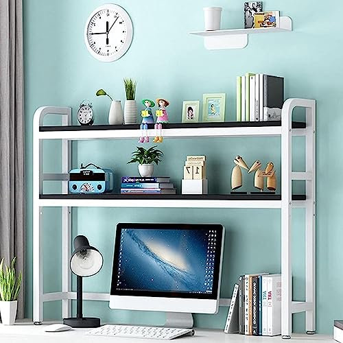 Schreibtisch-Bücherregal, 2-stufiges Schreibtisch-Bücherregal für Computertische – verstellbares Schreibtisch-Bücherregal, Bücherregal für Computertische aus Holz und Metall, Mehrzweck-Organizer-Rack