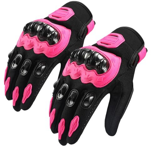 Guantes de motocicleta anticaídas, dedos completos, guantes de motocross, protección completa para nudillos, para carreras de carretera, ciclismo, ATV (rosa, mediano)