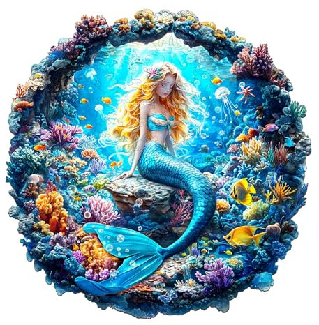 KaayeeWood Holzpuzzle Erwachsene,3D Vision Effekt Nixe Holzpuzzle,Einzigartige Wooden Puzzle Mit Geschenkbox,Geschenke für Kinder und Erwachsene(34 * 33.6cm-290 Stück)