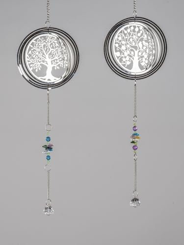 formano 2er Set Girlande Baum 45 cm Fensterdeko Hänger hängend Silber Hängedeko aus glänzendem silbernem Edelstahl und bunten Glassteinen Fensterschmuck