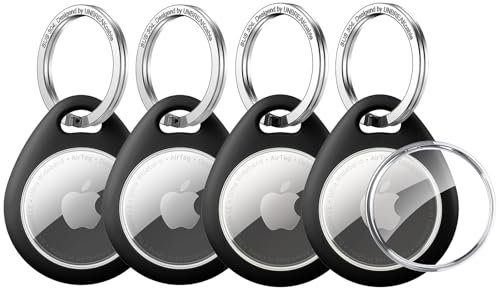 UNBREAKcable 360° Schutzhülle für AirTag [4er-Pack], TPU Vollschutz Schlüsselanhänger mit 304 Edelstahl Schlüsselring, Kratzfestes Design für Schlüssel, Taschen, Gepäck