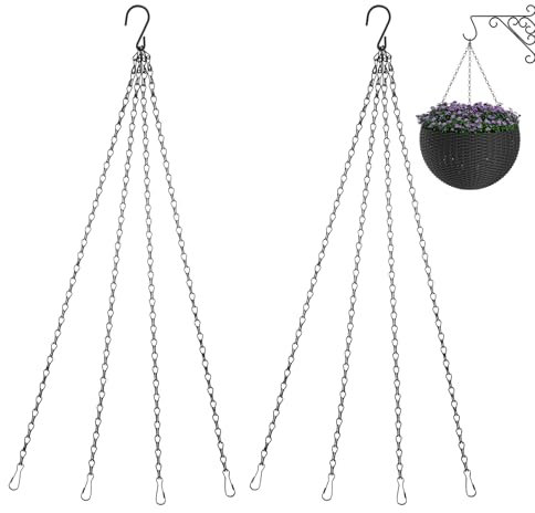 Ouligay 2 catene per fiori in metallo, con gancio e clip per vasi di fiori, colore nero