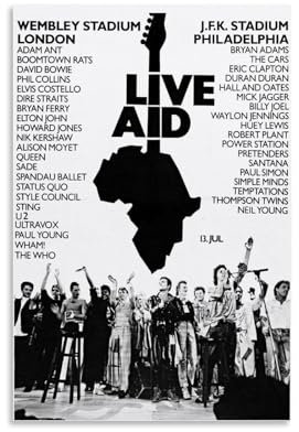 ZAJSGPUR Live Aid 1985 List U2 Queen Poster Dekorative Malerei Leinwand Wandkunst Wohnzimmer Poster Schlafzimmer Malerei 12x18inch(30x45cm)