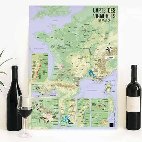 UTTSCHEID Poster der französischen Weinberge 2025 | Weinregionen und Relief | Großes Format | Wandposter Deko | nicht gefaltet (Relief, B2 (50 x 70,7 cm), ohne Rahmen)
