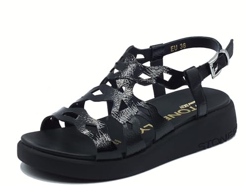 Stonefly 220958 Onda Patent Black Sandali per Donna in pelle verniciata nera zeppa bassa (Taglia 40)
