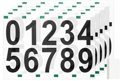 sourcing map Lot de 5 feuilles/50 pièces de numéros de boîte aux lettres pour l'extérieur, 10,2 cm de 0 à 9, autocollants en vinyle imperméables avec grattoir pour panneaux, portes, adresses, noir