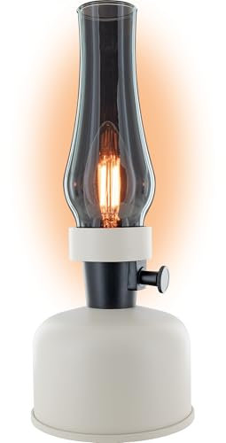 SCHWAIGER Retro LED Lampe im Petroleum Look I Kabellose Tischleuchte mit 2x 2000 mAh Akku I LED Leuchtmittel im Vintage Design mit Dimmer I 8h Leuchtdauer für Garten, Terrasse, Camping & Outdoor