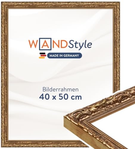 WANDStyle goldener Bilderrahmen 40x50 Holz, Bilderrahmen Gold Vintage | Hochwertiger Holzbilderrahmen Antik, Posterrahmen zum Aufhängen, Rahmen 50x40 cm, Fotorahmen H530 Made in Germany