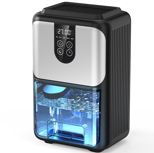 Deumidificatore Casa Muffa 2000ML, Deumidificatore Portatile Piccolo Silenzioso con Timer 4-48 ore, Illuminazione a 7 colori e Sbrinamento Automatico per Bagno Cantina Camera da Letto, 550ML/24H