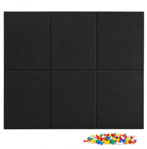 NZNSML 6 Pcs Felt Board 120 x 60 cm Pin Boards 9 mm Thick Pinboard Black | Felt Pinboard for Wall Notice Board with 50 Pins Cork Tiles Alternative for Photo Memos Home Office School Kitchen