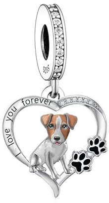 Jack Russell Terrier Hund Charm für Pandora Armband – 925 Sterling Silber Dangle Anhänger, Pfote & Herz, Damen & Mädchen