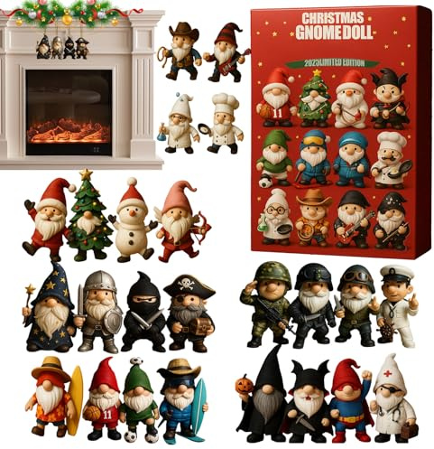 Penlimly Weihnachtswichtel-Kalender, 24 Tage, Dekoration, Spielzeug, flache Ornament-Figuren, Weihnachtskalender mit Zwergenfiguren, Spielzeug – für Verlobung, Ruhestand, Urlaub, Klassenzimmer, Büros