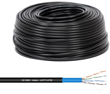 VulTech SC13802-100 Bobina Matassa Lan Cat 5e UTP 100 metri 24AWG per esterno doppia Guaina PE+LSZH Ethernet cavo rete impianti alta velocità 1Gbps protezione da raggi UV/acqua 100Ohm, 100Mhz