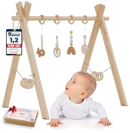 MAYSON® Spielbogen Baby aus Holz nach Montessori – Höhenverstellbarer & Schadstofffreier Spielbogen (Spieltrapez) – Sicher ab 0 Monate – Perfekt für Neugeborene(NEU)