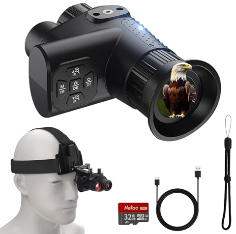 Monocolo per visione notturna 4K per adulti - Dispositivo di visione notturna digitale a infrarossi con sensore Starlight, luminosità IR a 7 livelli, zoom digitale 8× per caccia, sicurezza, fauna