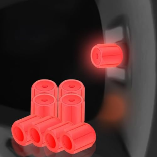 Leuchtende Ventilkappen Auto, Leuchtende Ventilkappen 4 Stück Ventildeckel, Universelle Fluoreszierende Autoreifen-Ventilkappen Reifenventilkappen für Autos, Motorräder und Fahrräder (Rot)