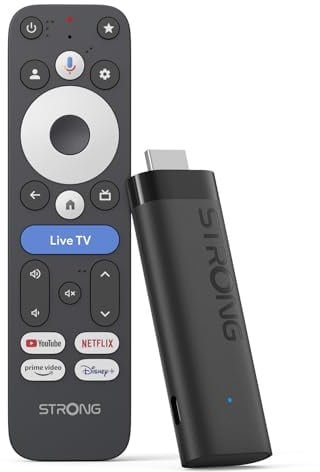 STRONG LEAP-NOVA-X TV Stick 4K UHD, Android 14, 32GB Memoria | Dolby Vision/Audio, Wi-Fi 6, HDR10+, Controllo Vocale, Chromecast Integrato, Streaming Oltre 5000 App