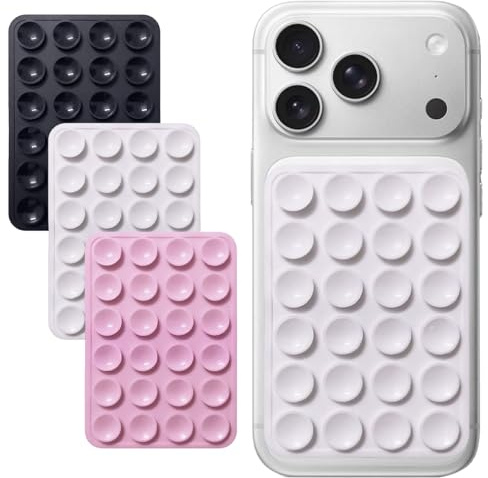 3 Piezas Soportes Ventosa Doble Cara de Silicona, para Móviles, Selfie, Videos, Negro, Blanco, Rosa