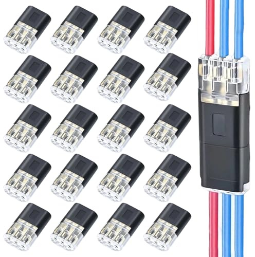 20 Pezzi Connettore, Connettori Cavo 3 Pin, Connettori Elettrici Rapidi, per Fili 18-22 AWG, Terminali Elettrici LED, Auto, Bassa Tensione