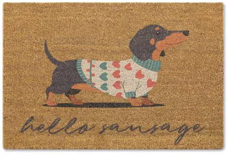 A1 Graphics Ltd Hello Sausage Brush Doormat Printed Door Mat Dachshund Doormat Sausage Dog Welcome Mat Dog Lover Gift Home Decor Gift Entrance Mat