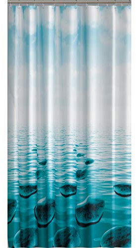 Ekershop EDLER Textil Duschvorhang 220 x 200 cm Stein im Meer Dunkel Türkis Petrol Schwarz inkl. Ringe