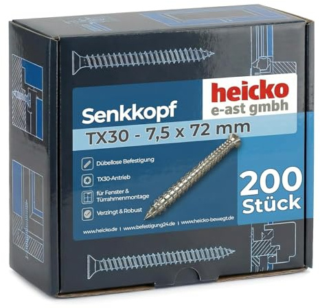 7.5x72, Vis de pose pour les fenêtres en PVC, tête fraisée Tx 30, zingué blanc, VE=100