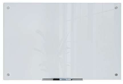 U Brands Glass Dry Erase Board, 89x58 cm, White Frosted Surface with Silver Grommets, Frameless, Includes Marker with Eraser