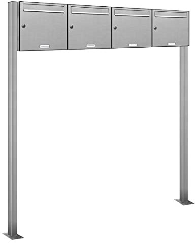 AL Briefkastensysteme 4er V2A Edelstahl Standbriefkasten rostfrei als 4 Fach Briefkastenanlage DIN A4 in Postkasten Briefkasten Design modern