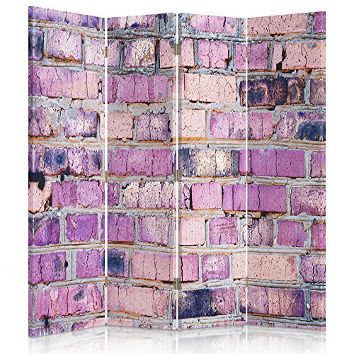 Feeby Frames. Raumteiler, Gedruckten auf Canvas, Leinwand Wandschirme, dekorative Trennwand, Paravent beidseitig, 4 teilig (145x150 cm), Ziegel, Wand, Stein, LILA