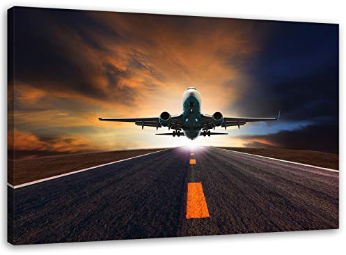 Feeby, Leinwandbild, Bilder, Wand Bild, Wandbilder, Kunstdruck 80x120cm, Flugzeug, Transport, Himmel, STRAßE
