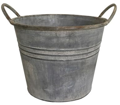 zeitzone Zinktopf Pflanztopf Zink Blumentopf Zinkeimer Rund mit Griffen Landhausstil 19cm